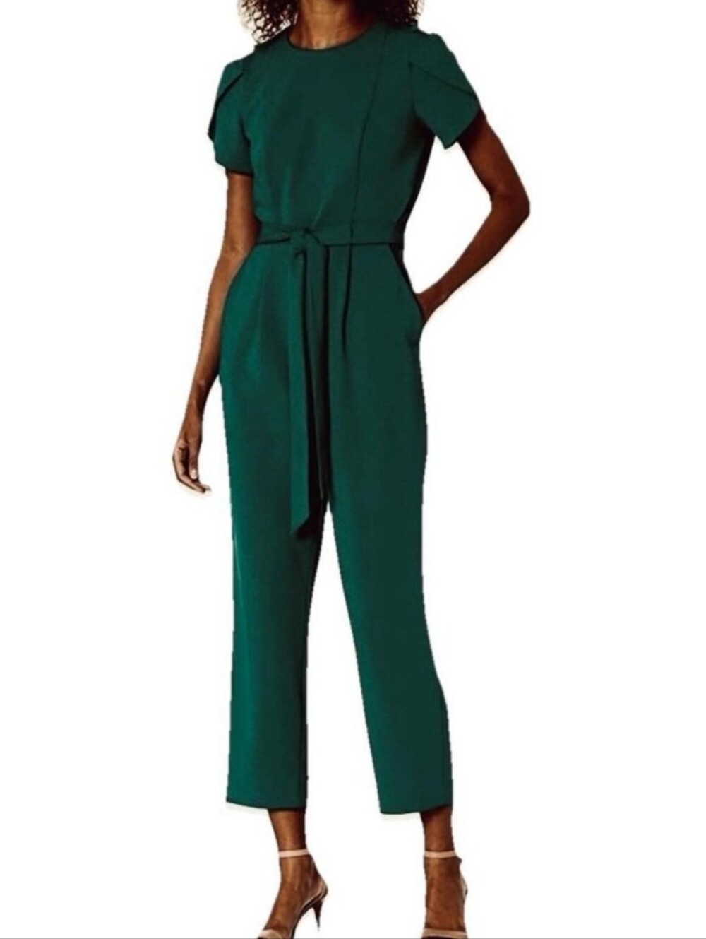 Calvin Klein Green belted zip back career minamalist holiday jumpsuit size 6